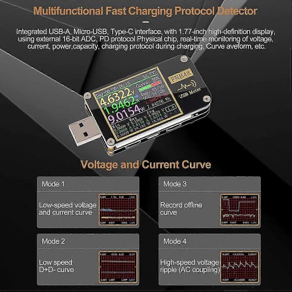 USB-tester USB spenningsmåler PD Trigger Voltmeter USB 3.0 Spennings- og strømtester DC 4-24V 6.5A USB C Multimeter PPS Hurtiglading Protokoll Kapasitet