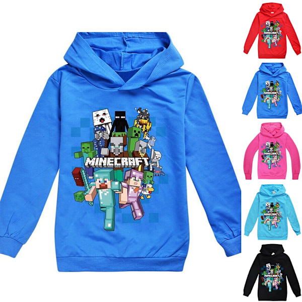 Barn Minecraft Jumper Hoodie Sweatshirt Långärmad Tröja Blå Blå blue 130 cm