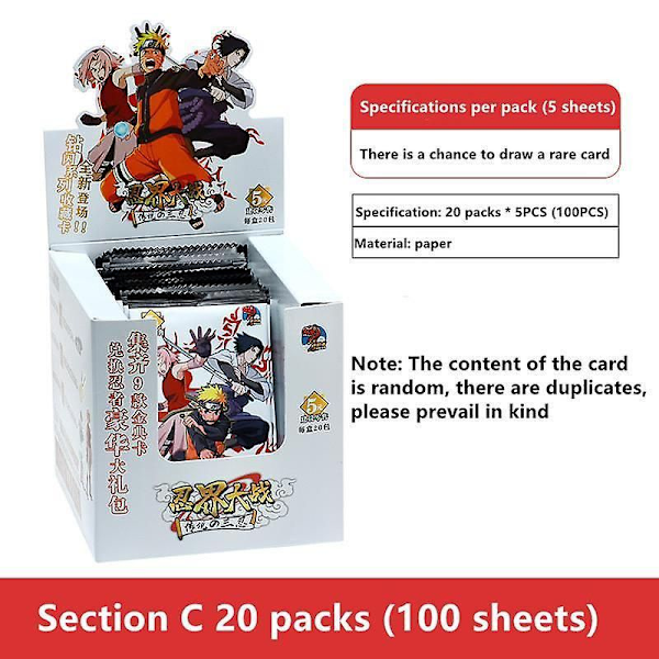 Naruto Spillekort Japansk Tegnefilm Schoolmaster Serie Ssp Kort Uchiha Sasuke Ninja Krig R Børnelegetøj K 20PACK 100PCS