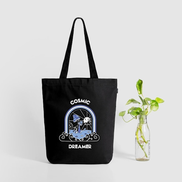 EcoRight 100% Økologisk Canvas Tote Bag med Lynlås, Miljøvenlige Små Tote Bags til Kvinder til Rejser, Strand & Shopping Cosmic Dreamer