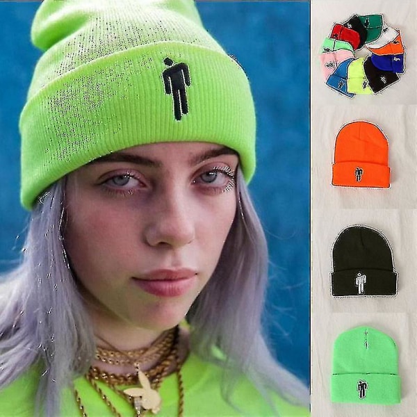 Billie Eilish Unisex Hip-hop Casual Bonnet Brodery Beanie Hat för vinter Slitstark Återanvändbar/yt