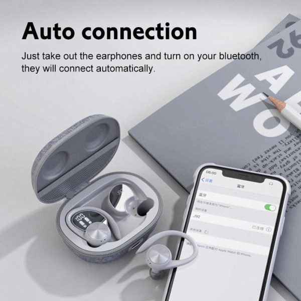 Bluetooth 5.0 Sports Active Noise Cancelling TWS-hörlurar Vattentäta trådlösa hörlurar med LED-skärm
