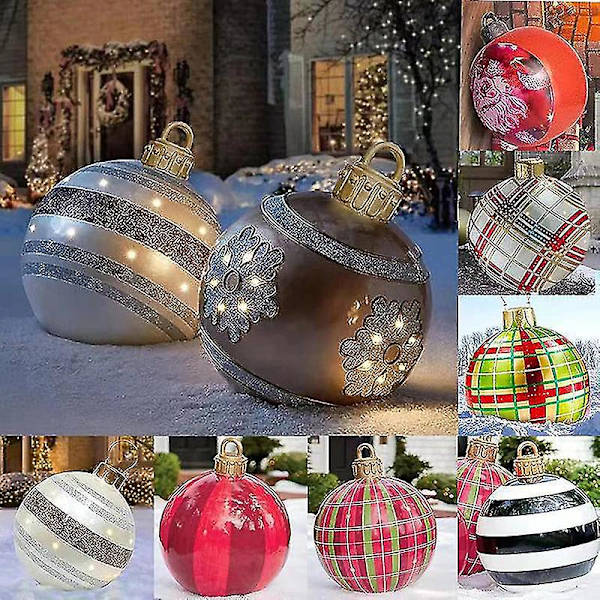 60cm Stor Boll Jul Uppblåsbar Dekorerad Boll Tillverkad PVC Jätte Ljus Lysande Stora Bollar Träddekorationer Utomhus Boll 2023 Q