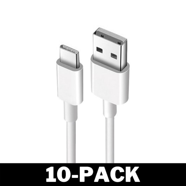 Snabbladdningskabel USB-C Extra Lång / Laddare 10-Pack Vit