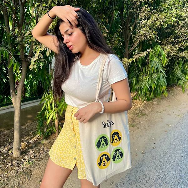 EcoRight 100% Økologisk Canvas Tote Bag med Lynlås, Miljøvenlige Små Tote Bags til Kvinder til Rejser, Strand & Shopping The Beagles