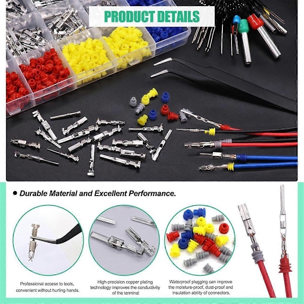 755 st Bil Elektrisk Kabel Terminal Stift Kontakt Kit 1/1.5/1.8/2.2/2.8/3.5mm 21 Typer Kontaktstift [db]