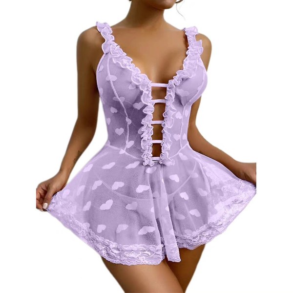 Dam sexiga spetsunderkläder Sovkläder Babydoll Nattlinne Purple XL