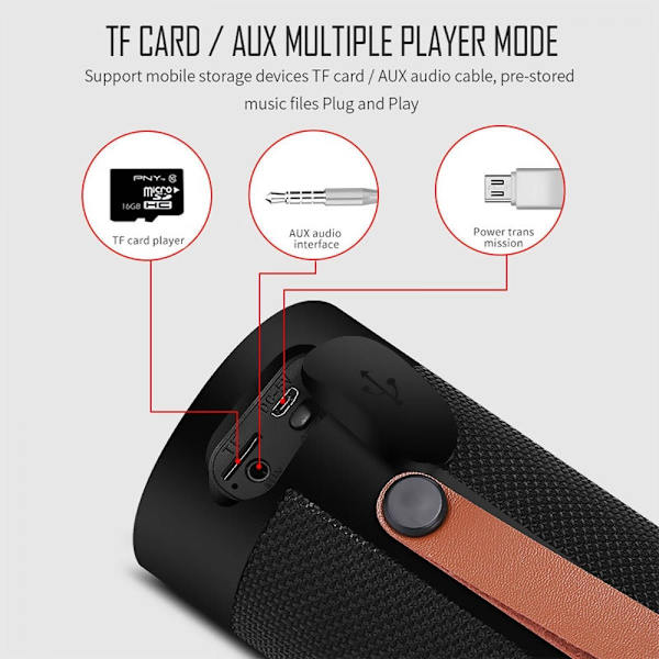 Trådlös Bluetooth 5.0 högtalare för utomhusbruk, subwoofer, multifunktionell bärbar musikspelare, stereohögtalare, minihögtalare | (svart)