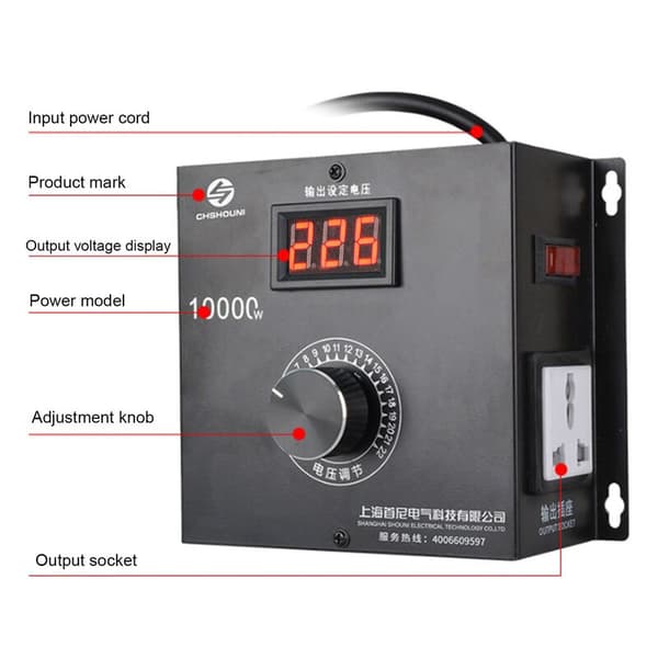 {YM}Tyristor elektrisk spenningsregulator høy effekt dimming hastighetskontroll med knappbryter (220V EU-plugg)
