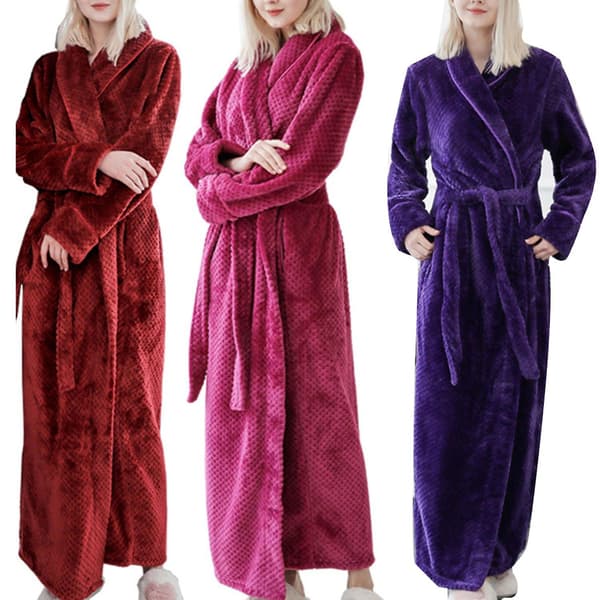 Vintermode Dam Tjock Plysch Långärmad Badrock Sovplagg Purple M