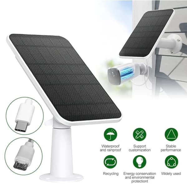 Solpanel 4W Kompatibel med Eufy Eufycam 2/2 Pro/2C/2C Pro/E Väggfäste med 3m Strömkabel Vit 1st y