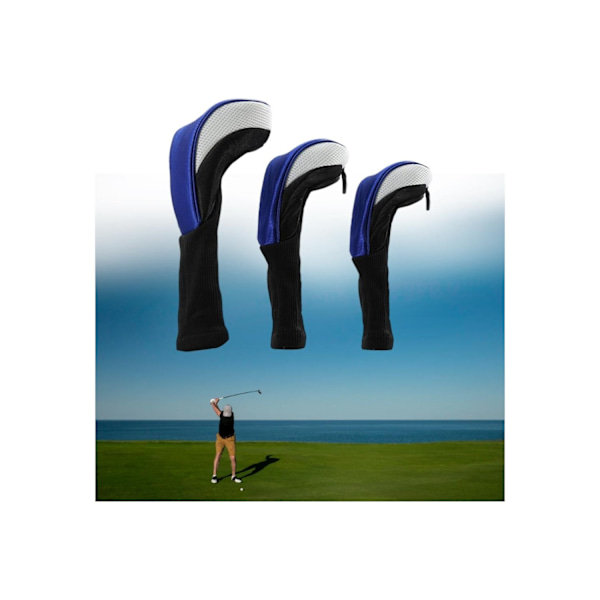 3-pack Nylon Golfklubbhuvudskydd Tee Wood Cover Skydd Blå Vit