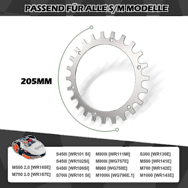 Huamade 2 X Premium Rustfri Stål Spikes til Worx S/m Model, 2x Rustfri Stål Skrue Spikes Traction Booster, Robotplæneklipper Hjulstørrelse 205mm