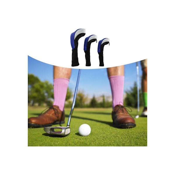 3-pack Nylon Golfklubbhuvudskydd Tee Wood Cover Skydd Blå Vit
