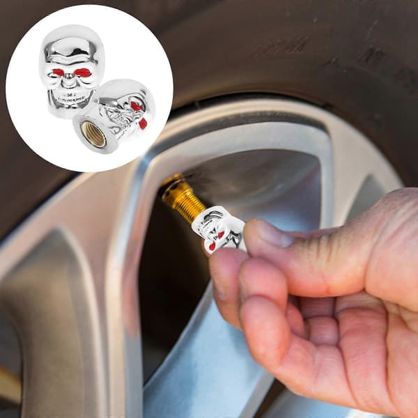 4 st Mode Döskalle Däck Luftventilhattar Dammskydd för Cykel Bil Lastbil Silver 4pcs
