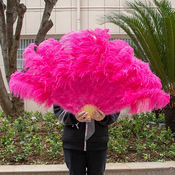 Læder pink strudsefjer vifte til håndfoldning fjer vifte performance danse vifter fest scene karneval show rekvisitter 60/100CM rosa pink rose pink 1pcs