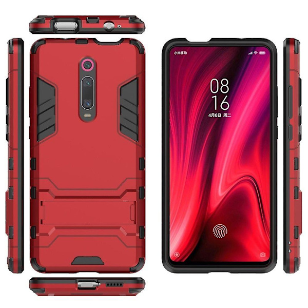 Punainen hybridi TPU -kotelo jalustalla Xiaomi Redmi K20/k20 Pro/mi 9t/mi 9t Pro -puhelimelle