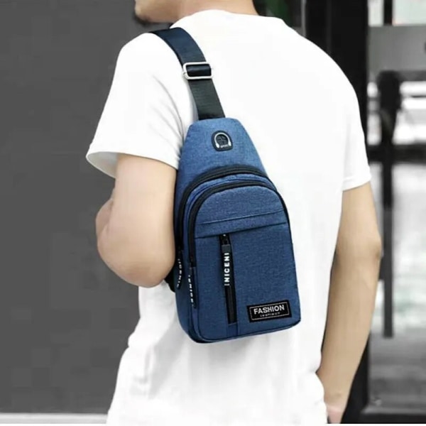 2023 Ny multifunktionell bröstväska Herrmodetrend Oxford Axelväska i tyg koreansk stil Casual Vattentät Messenger Bag Double blue