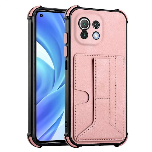 Stöttåligt, fallsäkert TPU-skal med stativ, roséguldkorthållare för din Xiaomi 11 Lite 5G NE/Mi 11 Lite 4G/5G