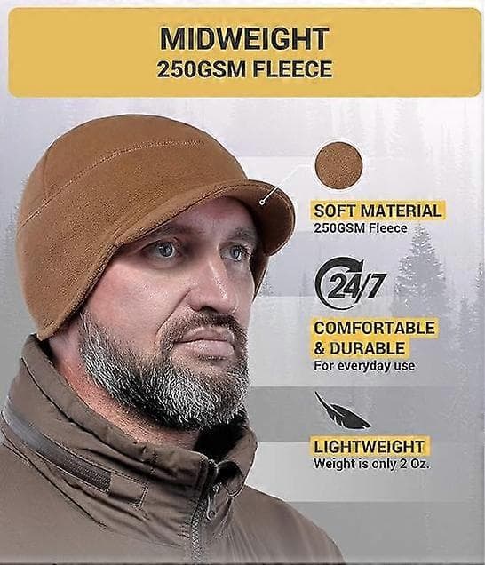 Fleece Vintermössa med Skärm - Herr - Öronlapp Brätte Skull Watch Cap Hatt Brown