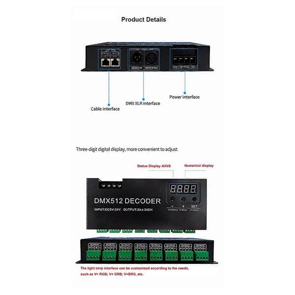 Digital 24CH RGB RGBW DMX512 Decoder, RGBW Decoder til LED Strip (A)