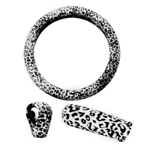 3 st 38cm Vinter Leopardtryck Bil Ratt Handbroms Växelspaksskydd Set White
