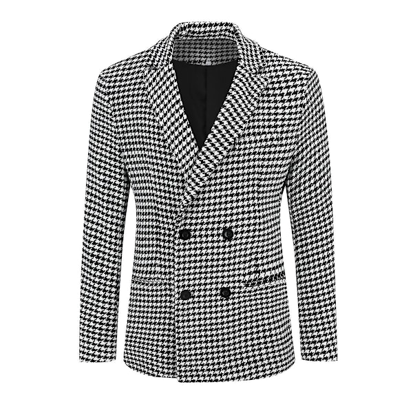 Yynuda Herr Svart Och Vit Rutig Dubbelknäppt 4 Knappars Slim Fit Casual Kavaj