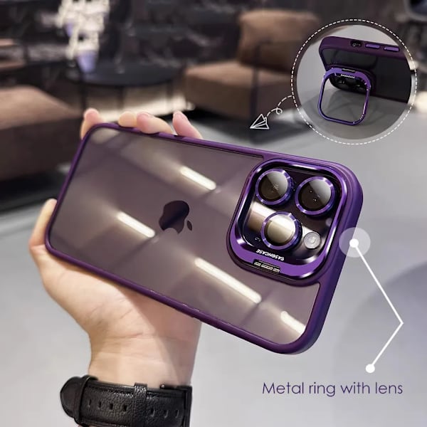 Linsskyddsring i metall Ställ Telefonfodral För IPhone 15 12 13 14Pro Max 11 Kameraglasskydd Transparent Stötsäkert Skal Light Purple for iphone11(6.1")