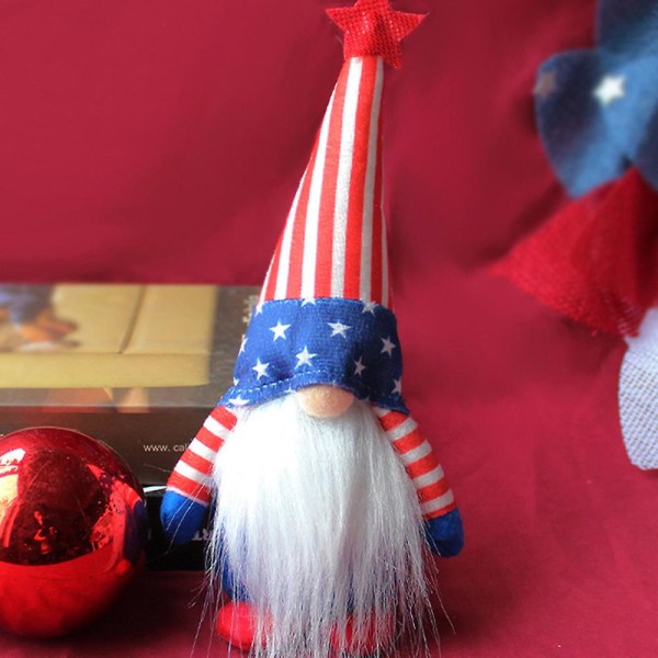 Självständighetsdagen Gnome Plyschleksak Dekor Ansiktslös docka Stripes Spets Hat Ornament A