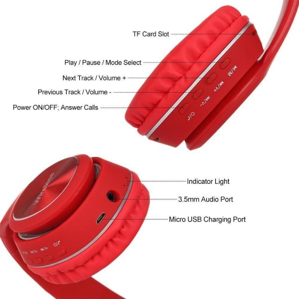 Over-ear trådlösa Bluetooth hörlurar 5.0 Sportheadset stöder 3,5 mm TF-kort AUX IN FM-radio, svart