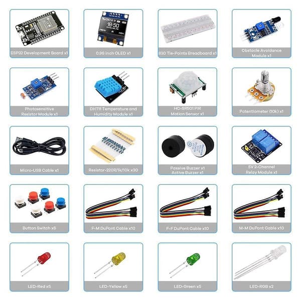 Kit ESP32 ESP 32S WIFI I OT Udviklingskort Kompatibelt med Projekt Læringssæt Basis Sæt med Tutorial DIY