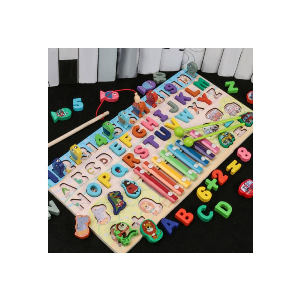 Montessori Pedagogisk leksak Fiske Räkna Sortering staplade alfabetet