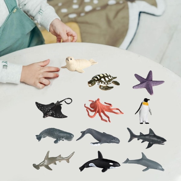 12 stycken realistisk djurmodell sovrumsbordsdekor späckhuggare miniatyrskulptur Colourful