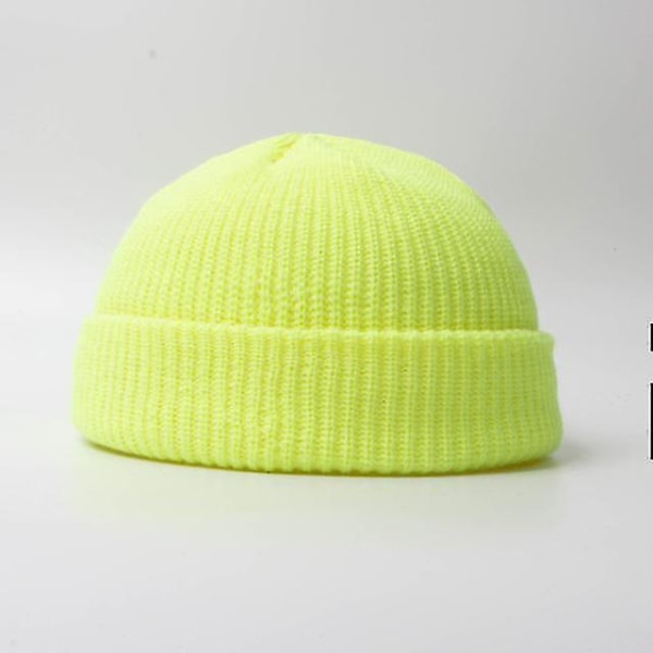 Mode Hip Hop Beanie Stickad Mössa Herr Skalmössa Kvinnor Vinter Varm Brättelös Baggy Melon Cap Manschett Docker Fisherman Beanies Hattar Neon Yellow