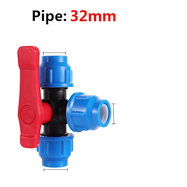PE Rørforbindelsesbeslag 32mm Vandrør Direkte Forbindelse Samling Hurtigforbindelse Kugleventil Landbrugsvanding Tilbehør Plastic Tee valve