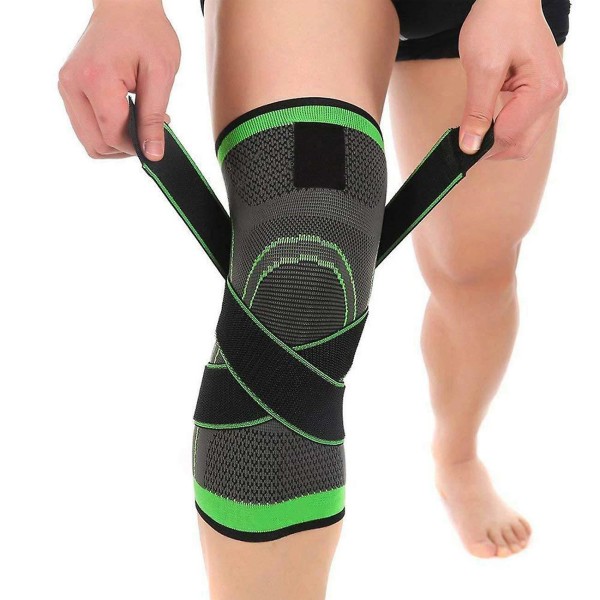 2st Koppar Knä Sleeve Kompressionsbrace Patella Support Stabilizer Sports Gym Led Green XL