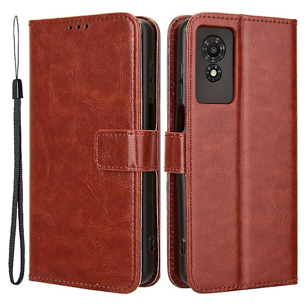 Plånboksfodral med Ställ för TCL 501, Crazy Horse Texturerat Läder - Vinrödbrun Brown TCL 501