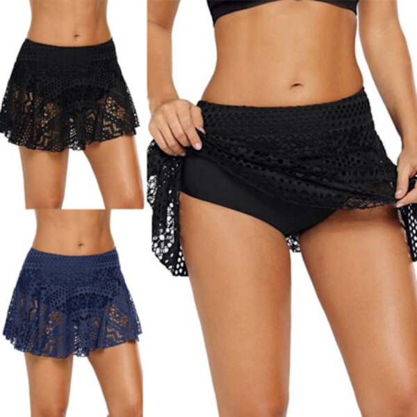 Bikinitrosa med spetskjol SVART XL Svart Black XL