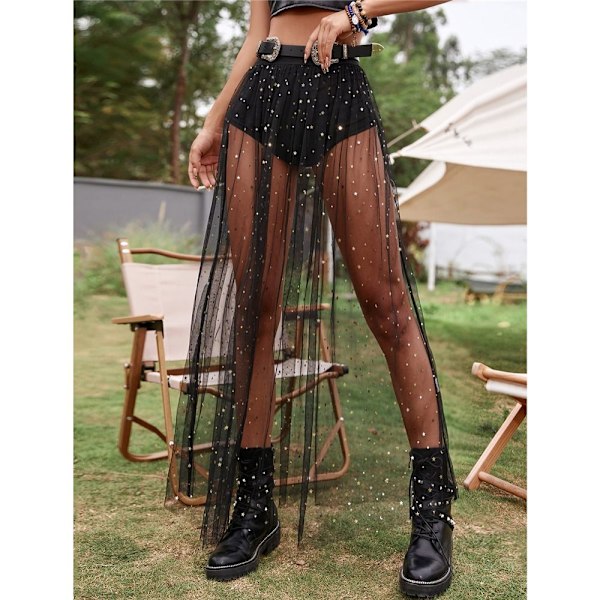2 in 1 Galaxy Mesh -hame, maksihame, MUSTA XL XL Musta