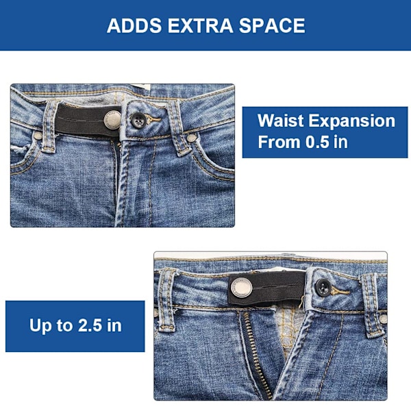 5-pakning bukseforlengere, bukseknappforlengere, justerbar elastisk gummiknappforlenger, bukseknapp for mammabukser, for jeans, P
