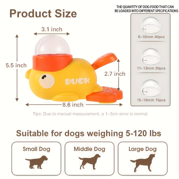 1 stk. Interaktiv Andeformet Hundemad Dispenser Legetøj - Manuel Trykføder til Små, Medium 1pc Toy