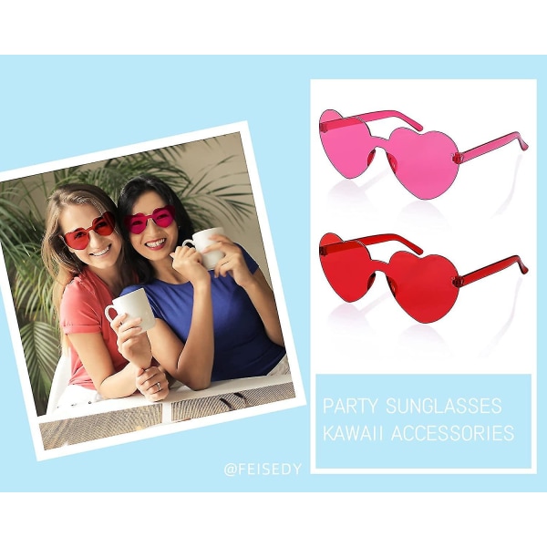 2-pack båglösa hjärtformade solglasögon kvinnor One Piece Transparenta trendiga kärleksglasögon Red- Rose Red