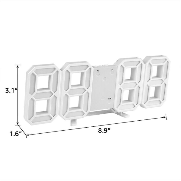 Digital 3d led stor vägg skrivbords väckarklocka snooze 12/24 timmar automatisk ljusstyrka USB Blue