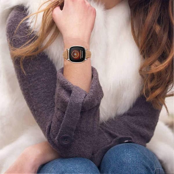 Ægte koskindslæder urrem til Fitbit Versa 4/Sense 2, 20 mm slank urrem - Grå Multicolor Matte Coffee