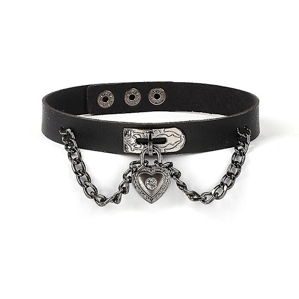Kvinder Piger Gotisk Punk Choker Hjerte Vedhæng Kunstlæder Halskæde Spænde Kravebenskæde