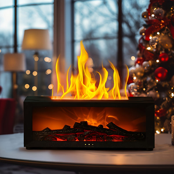 1 stk. Flammeflame Pejs Diffuser, Simuleret Flammearomaterapi Dispenser med Langvarig Duft 【Sort】