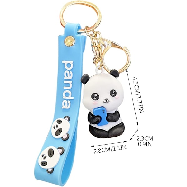 (Sininen) Söpö sarjakuva panda avaimenperä - Panda avaimenperä - Tyttölahja - PVC riipus mies - Auton avaimenperä