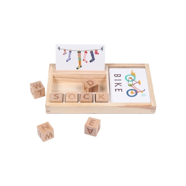 Multiplayer Wooden Alphabet Cube Engelska ordinlärningspussel Pusselleksaker