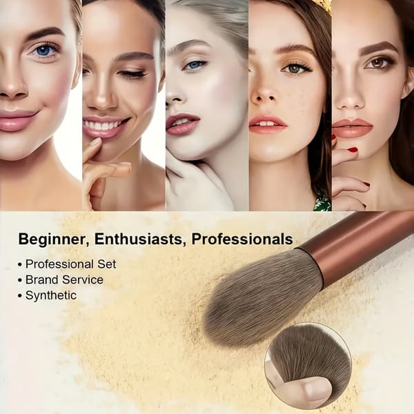 13-delars sminkborstset + 2 svampar, för ögon, foundation, concealer