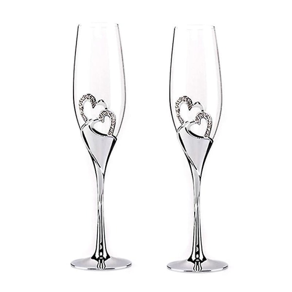 2st 200ml Bröllop Champagne Glas Set Hjärtan Silver Rostat flöjt Vinglas Bägare Festälskare Jubileum Alla hjärtans dag present